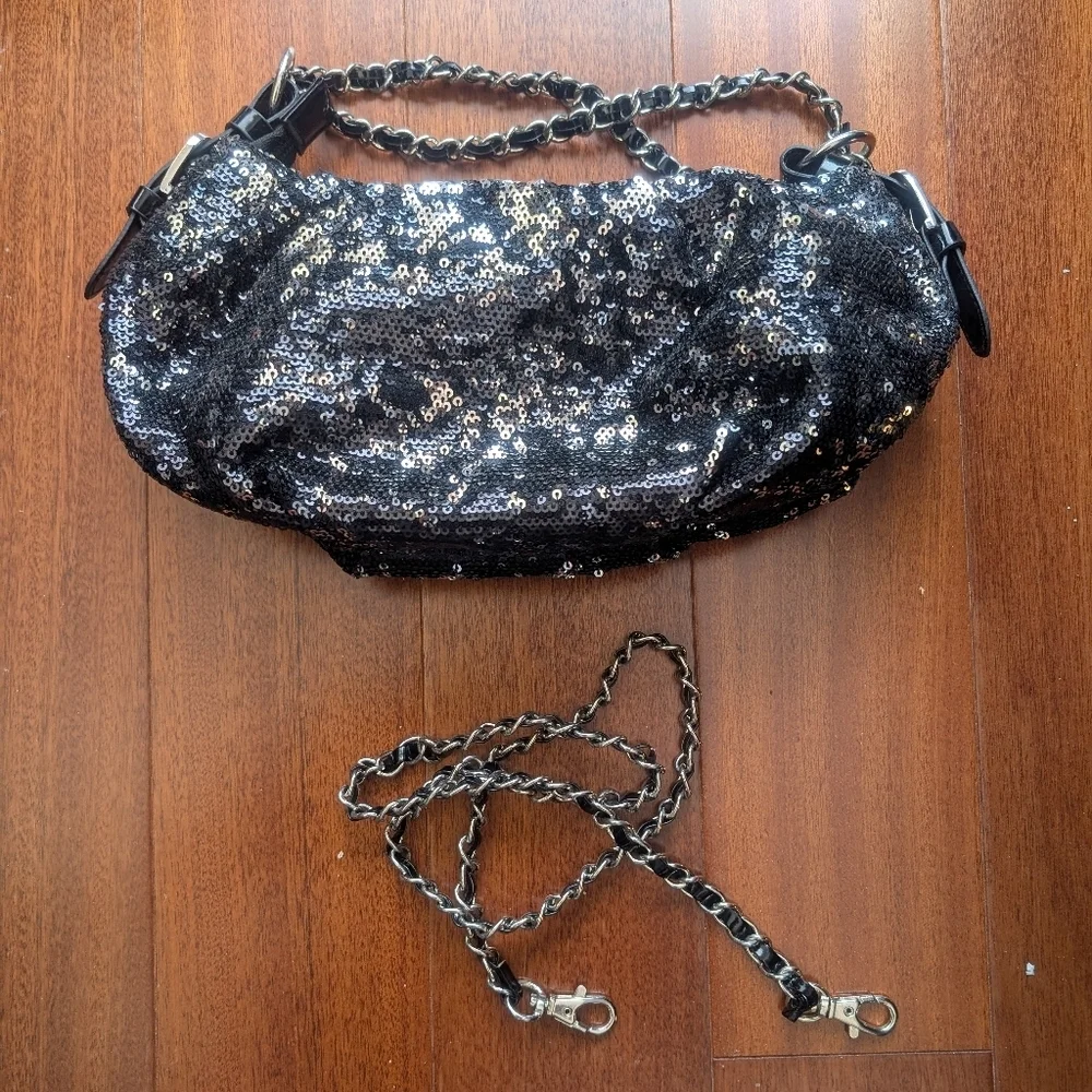 Sequin black evening/night-out handbag - crossbody party bag - chain strap - Picture 1 of 5